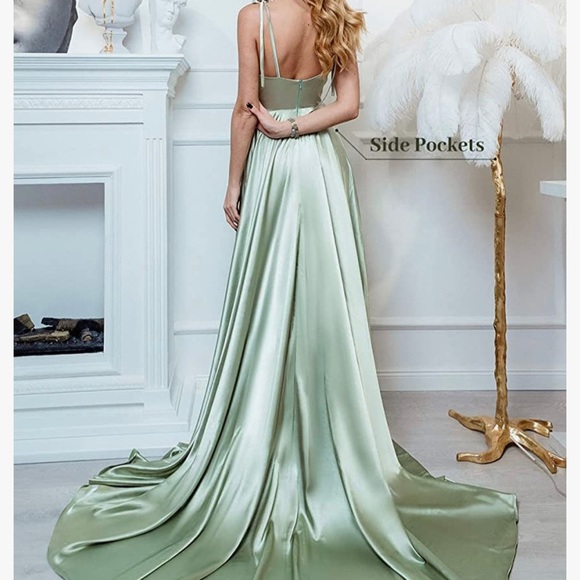 Simple Long Sage Green Evening Party Dress main image 1
